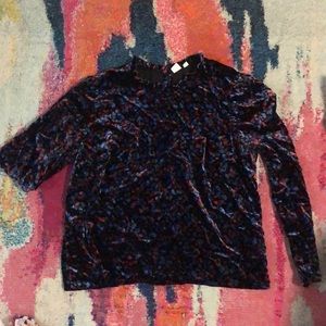 Long Sleeve Velvet Feel Top with Red/Blue Flowers